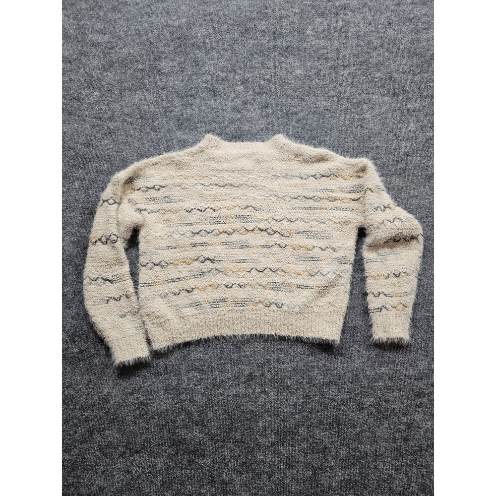 Altar'd State Cream Textured Knit Pullover Crewneck Striped Soft Sweater Medium - Picture 2 of 10